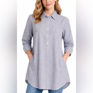 NWOT J McLaughlin Arissa Tunic Dress Cotton Striped Button-Front Purple White -S